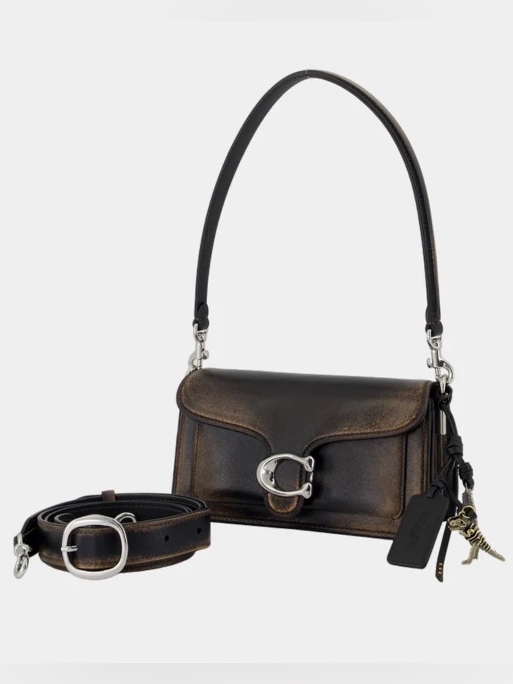 Coach Tabby Shoulder Bag 20 in Loved Leather with Charms Silver/Black Brown NWT
